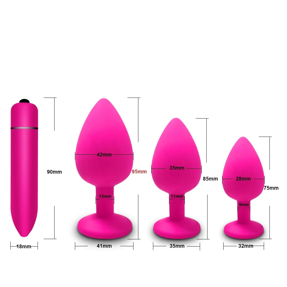 4pcs Soft Silicone Anal Plug Mini Erotic Bullet Vibrator Butt Plug Sex Toy for Men Women Gay Couples Anal Prostate Stimulator